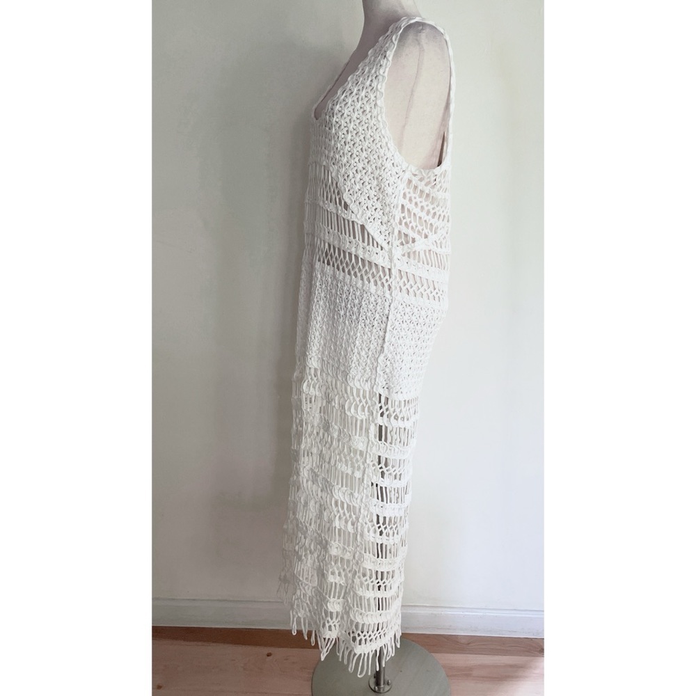 NWT Zara Crochet White Fringe Cover Up Maxi Slip Dress Large​​​​ - Picture 6 of 12